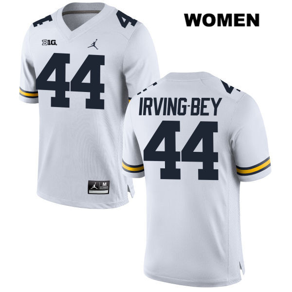 Women's NCAA Michigan Wolverines Deron Irving-Bey #44 White Jordan Brand Authentic Stitched Football College Jersey FA25X12LY